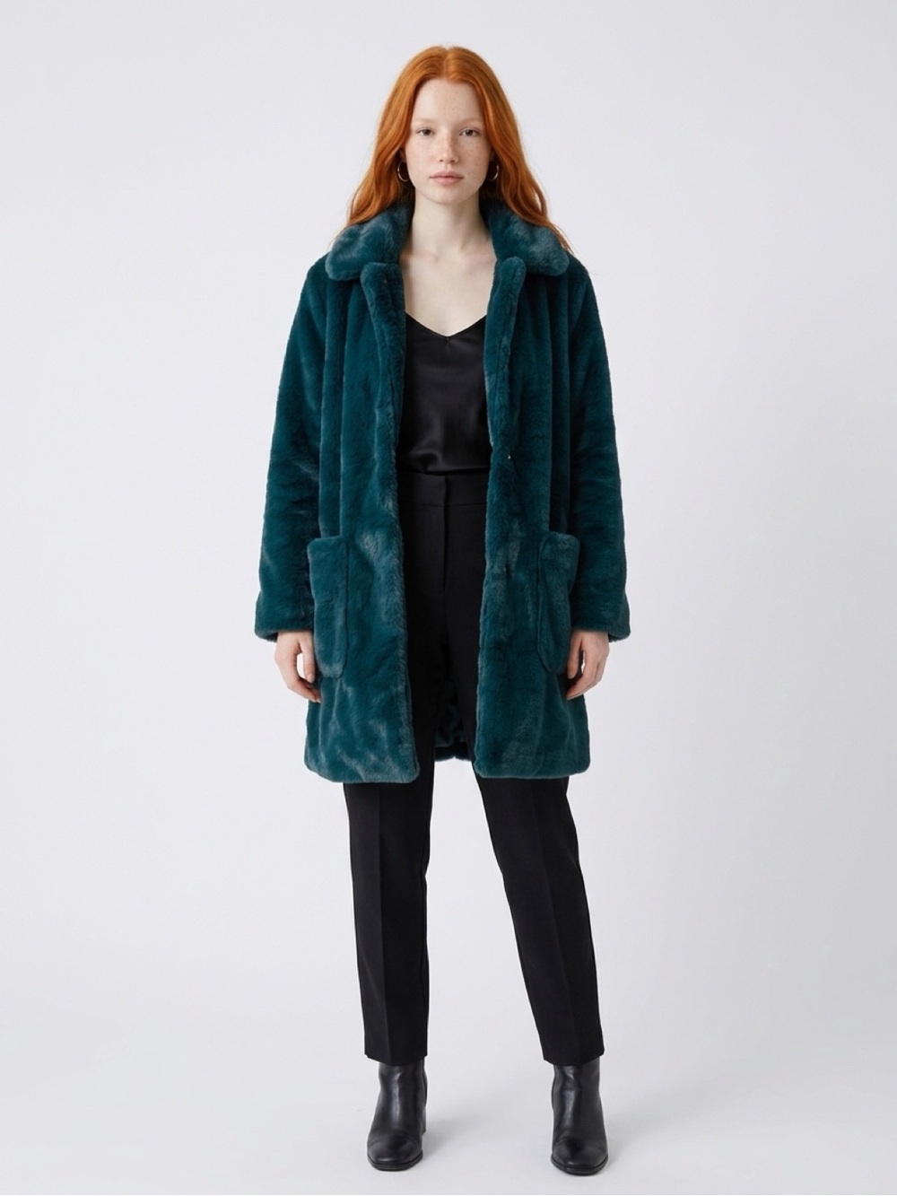 Cara Santana x Nine West Emerald Green Faux Fur Coat Size L NWT